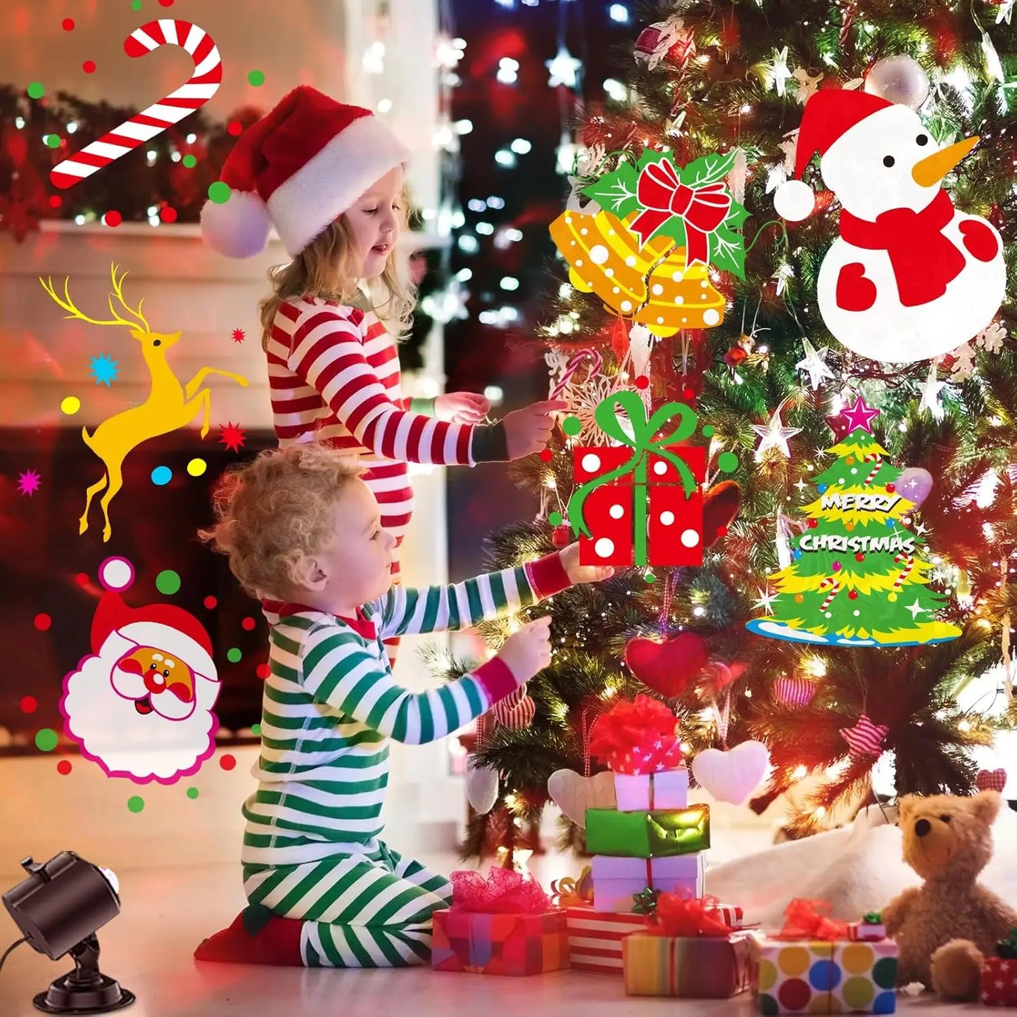 2 in 1 Halloween Christmas Projector Lights Outdoor 12 HD Slides & Water Wave Lamp with Color Patterns, Timer & Remote for Party