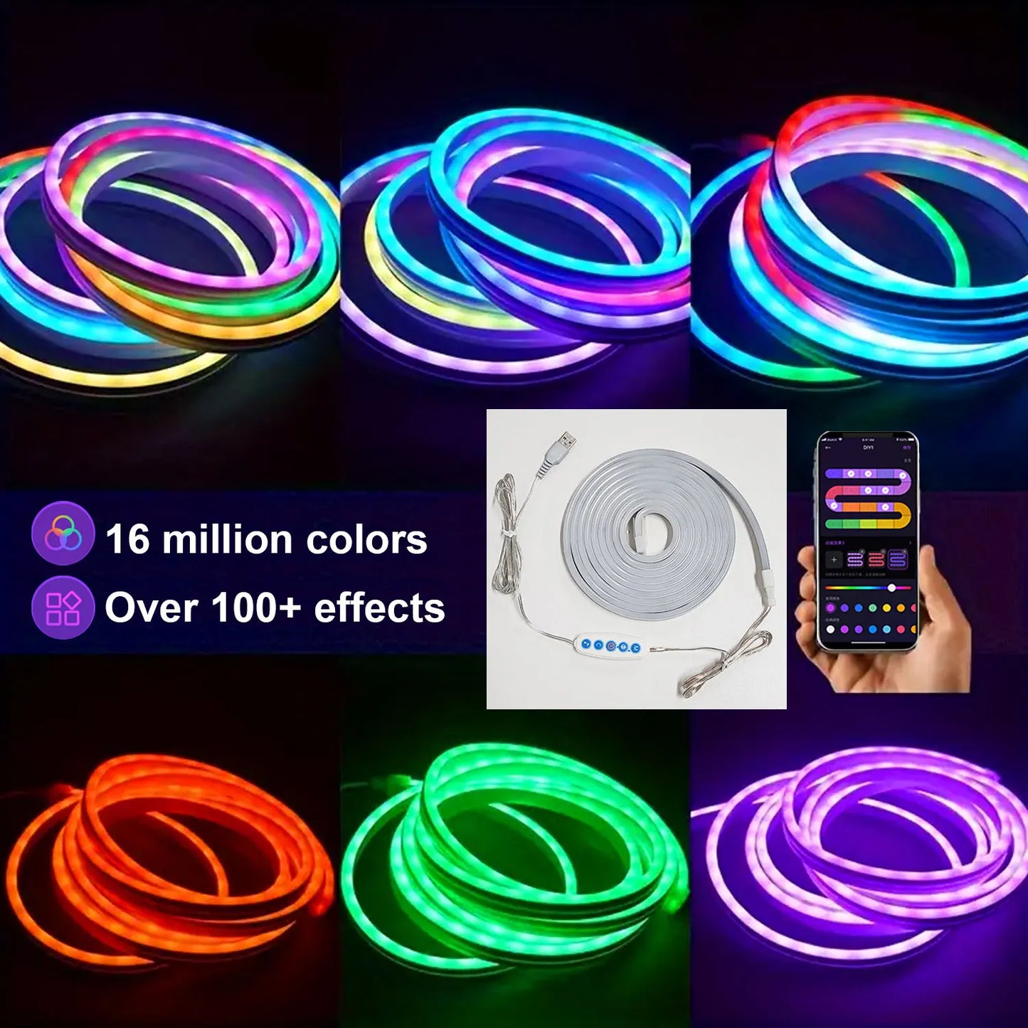 5V USB Neon LED Strip Light 1m 2m 3m Silicone Neon Rope Light DYI Music Sync APP MeRGBW Dreamcolor Chasing Strip Tape Room Decor