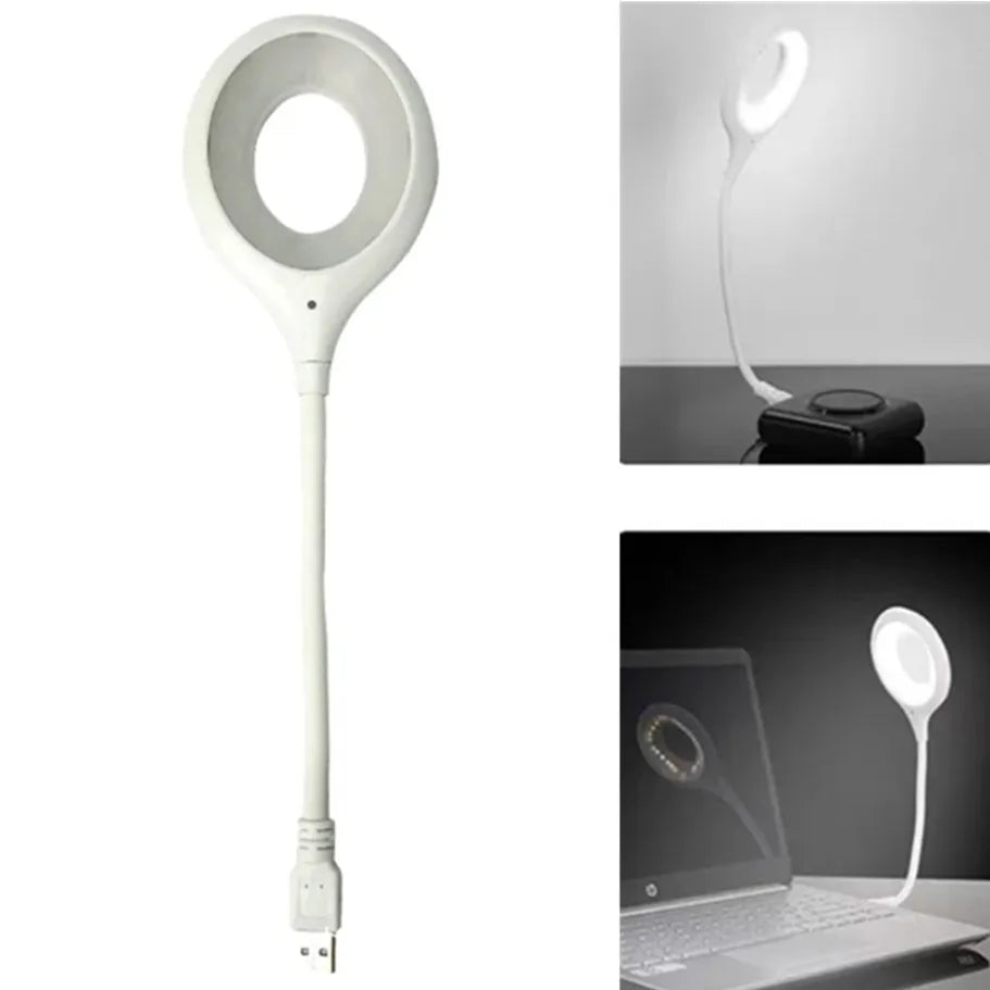 USB Plug Portable LED Night Light Eye Protection Student Study Reading Dormitory Room Annular Household Bedside Lamp White Light