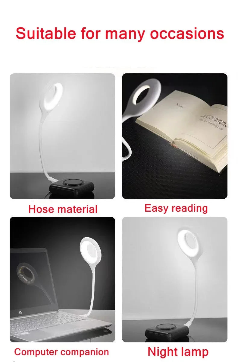 USB Plug Portable LED Night Light Eye Protection Student Study Reading Dormitory Room Annular Household Bedside Lamp White Light