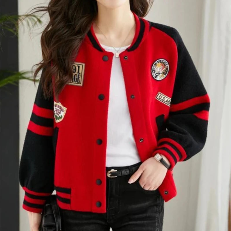Loose Bomber Jacket for Women New in Short Baseball Aviator Coat Woman Youthful Long Sleeve Harajuku Elegant Sale Demi-season