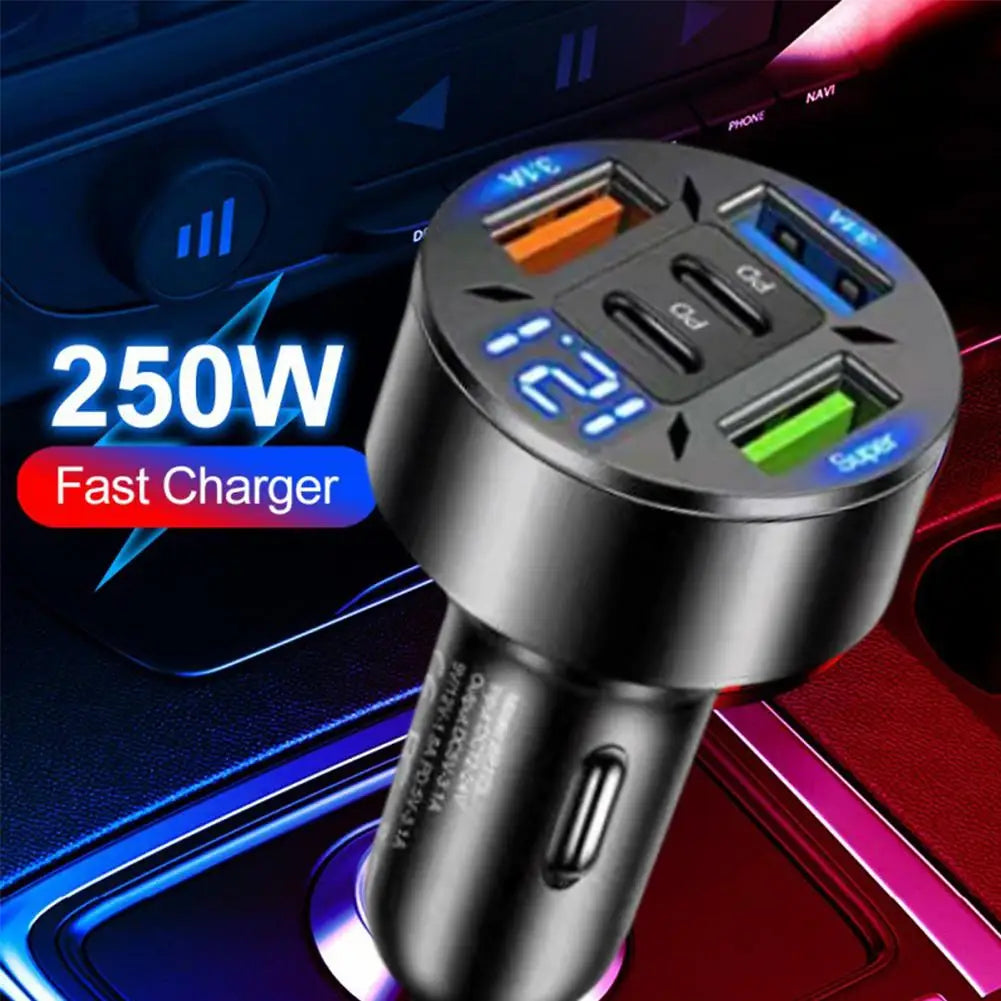 250W 5 Ports Car Charger Fast Charging PD QC3.0 USB C Car Phone Charger Type C Adapter In Car For All Phones