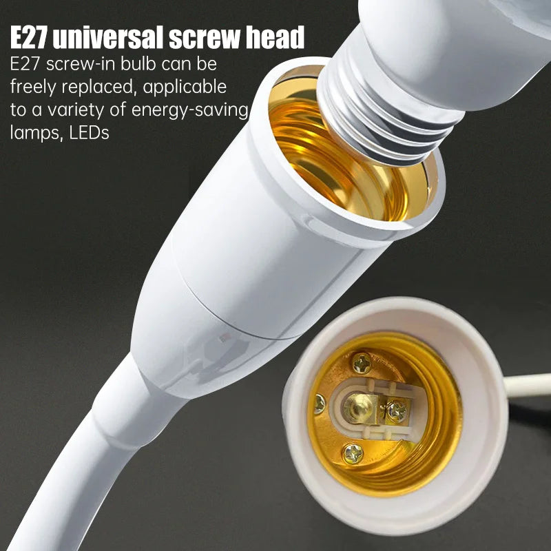 Direct Plug in Swivel Head Socket Lamp Bulb Holder With Switch EU Plug LED Table Lamp Stainless Steel Hose Steering Lever