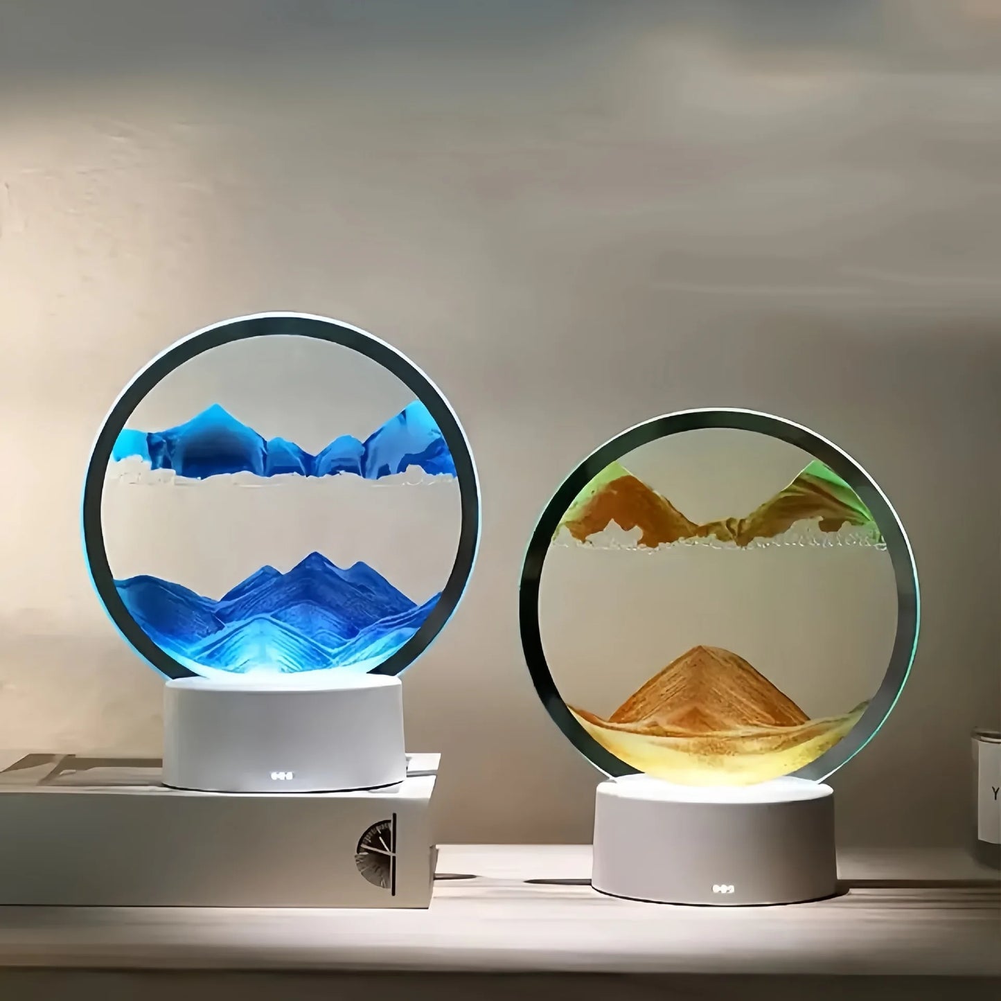 Dreamy Quicksand Painting RGB Art Table Lamp,3D Dynamic Deep Sea Sandscape,Round Glass,Dimmable Night Light,Office,Living Room