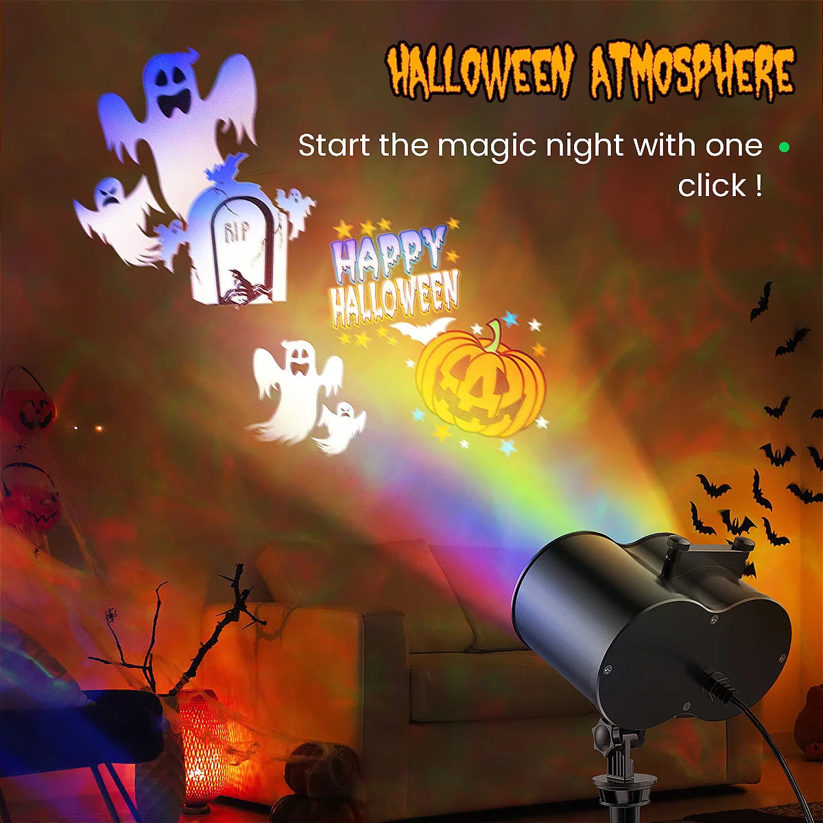 2 in 1 Halloween Christmas Projector Lights Outdoor 12 HD Slides & Water Wave Lamp with Color Patterns, Timer & Remote for Party