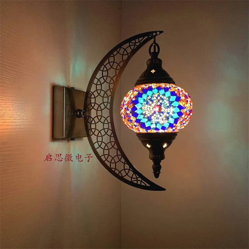 Newest Mediterranean style Art Deco Turkish Mosaic Moon Wall Lamp Handcrafted Mosaic Glass Romantic Wall Light