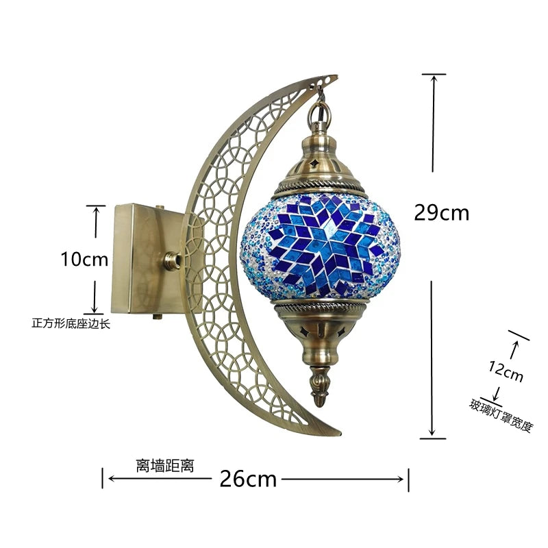 Newest Mediterranean style Art Deco Turkish Mosaic Moon Wall Lamp Handcrafted Mosaic Glass Romantic Wall Light