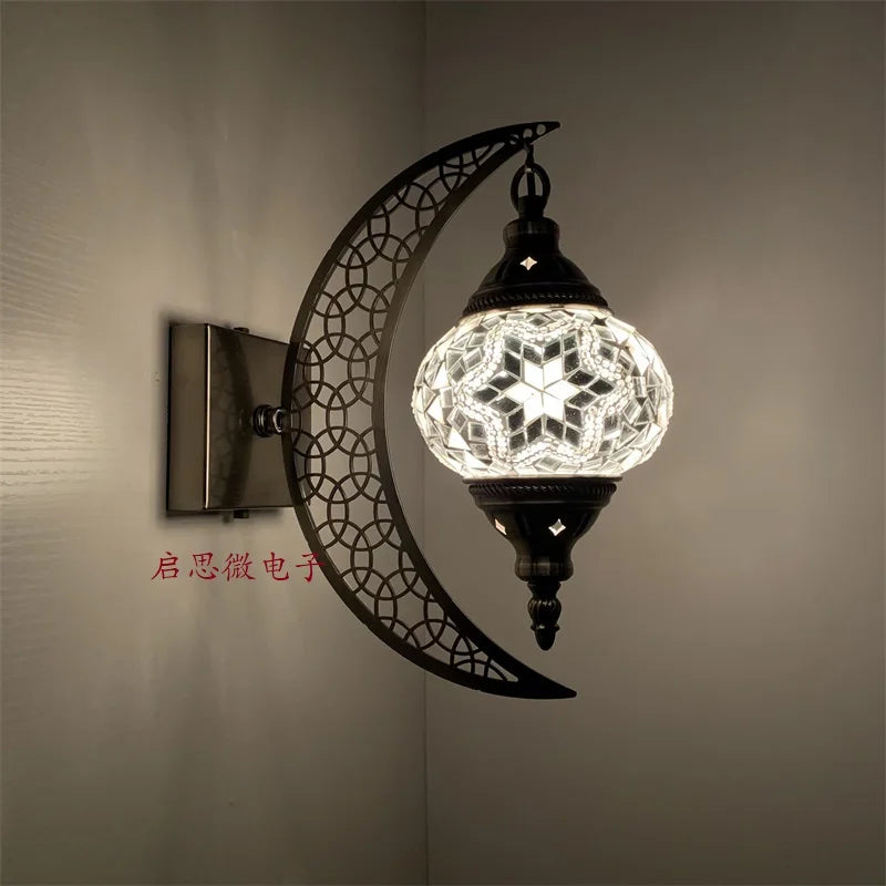 Newest Mediterranean style Art Deco Turkish Mosaic Moon Wall Lamp Handcrafted Mosaic Glass Romantic Wall Light