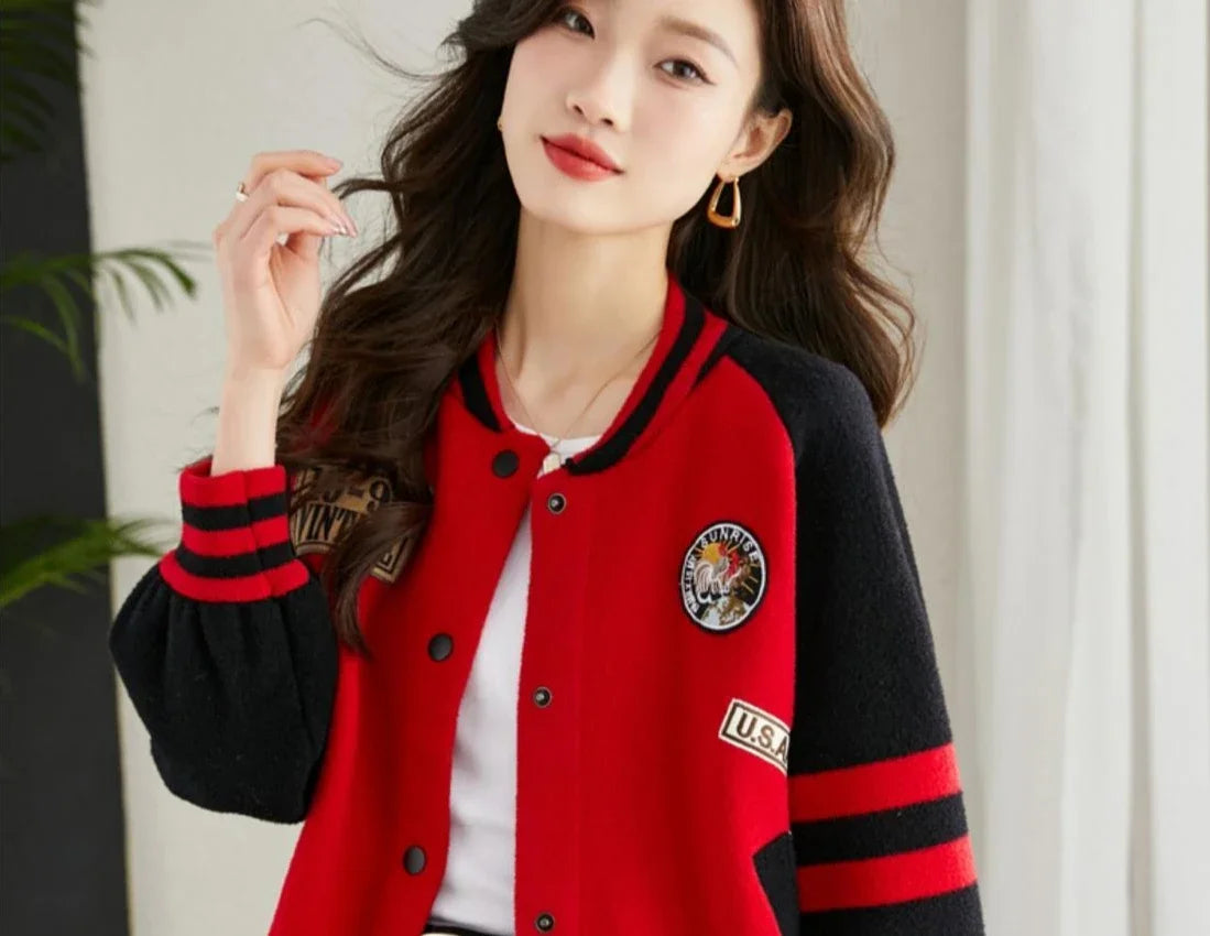 Loose Bomber Jacket for Women New in Short Baseball Aviator Coat Woman Youthful Long Sleeve Harajuku Elegant Sale Demi-season