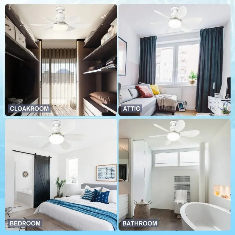 Ceiling Fan Light Screw in Small Ceiling Fan with Remote 3 Wind Speed Dimmable LED 3000-6500K 6 White Blades 20.5 Inch