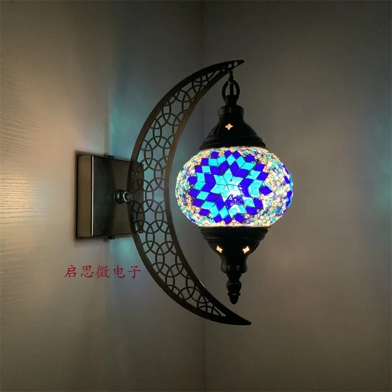 Newest Mediterranean style Art Deco Turkish Mosaic Moon Wall Lamp Handcrafted Mosaic Glass Romantic Wall Light