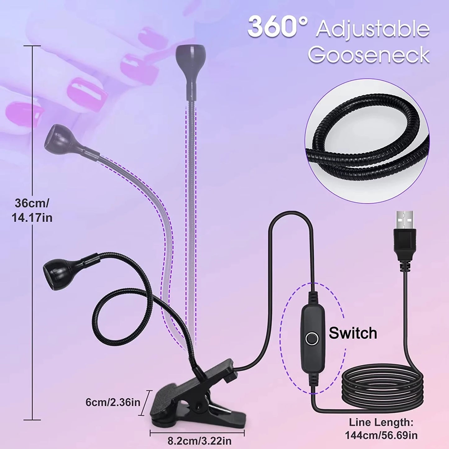 Led Ultraviolet Lights UV Nail Lamp 395nm UV Led Desk Lamp Black Light Manicure Dryer UV Curing Light USB Portable Clamp