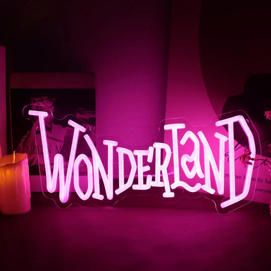 Wonderland Neon Sign USB Dimmable LED Neon Light for Bedroom Theme Hotel Bar Club Cafe Shop Salon Man Cave Decoration Gift