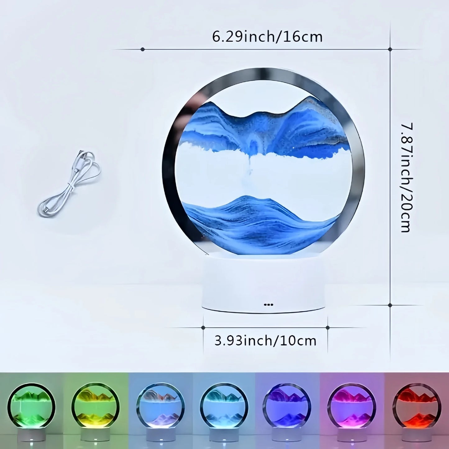 Dreamy Quicksand Painting RGB Art Table Lamp,3D Dynamic Deep Sea Sandscape,Round Glass,Dimmable Night Light,Office,Living Room