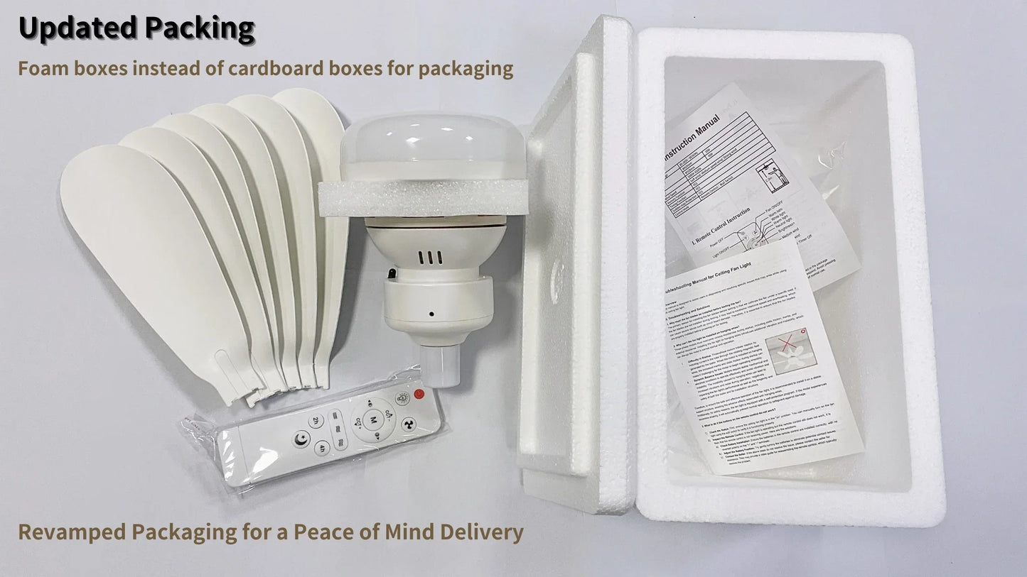 Ceiling Fan Light Screw in Small Ceiling Fan with Remote 3 Wind Speed Dimmable LED 3000-6500K 6 White Blades 20.5 Inch