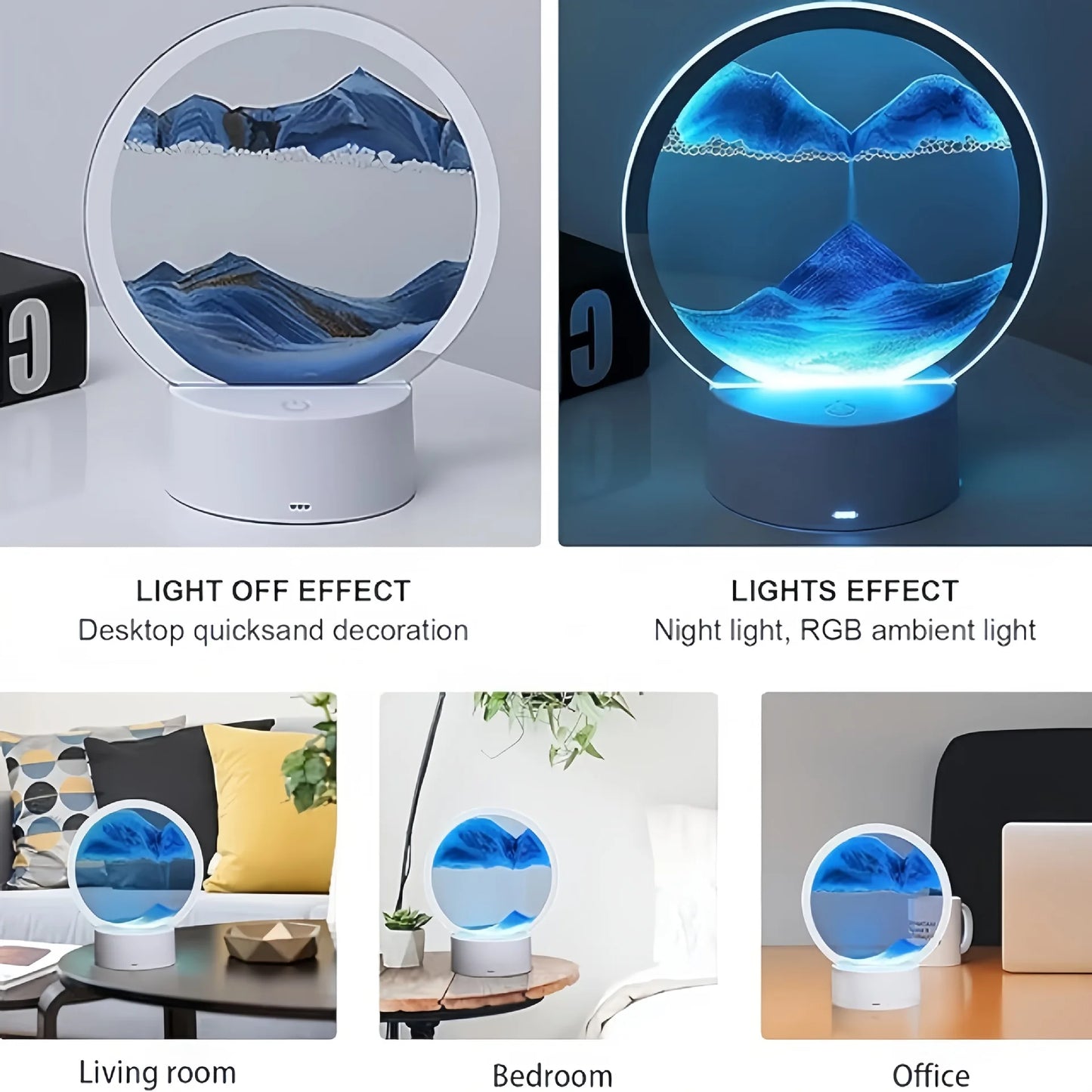 Dreamy Quicksand Painting RGB Art Table Lamp,3D Dynamic Deep Sea Sandscape,Round Glass,Dimmable Night Light,Office,Living Room