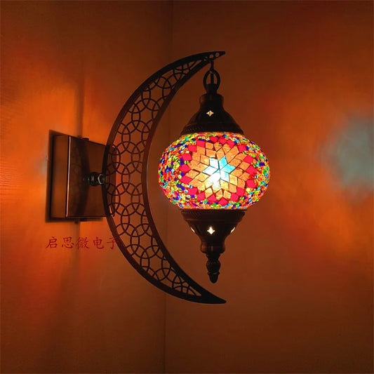 Newest Mediterranean style Art Deco Turkish Mosaic Moon Wall Lamp Handcrafted Mosaic Glass Romantic Wall Light