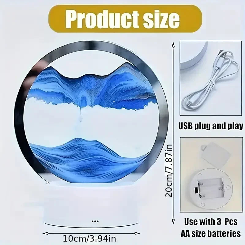 Dreamy Quicksand Painting RGB Art Table Lamp,3D Dynamic Deep Sea Sandscape,Round Glass,Dimmable Night Light,Office,Living Room