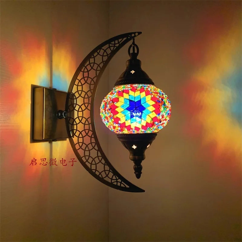 Newest Mediterranean style Art Deco Turkish Mosaic Moon Wall Lamp Handcrafted Mosaic Glass Romantic Wall Light