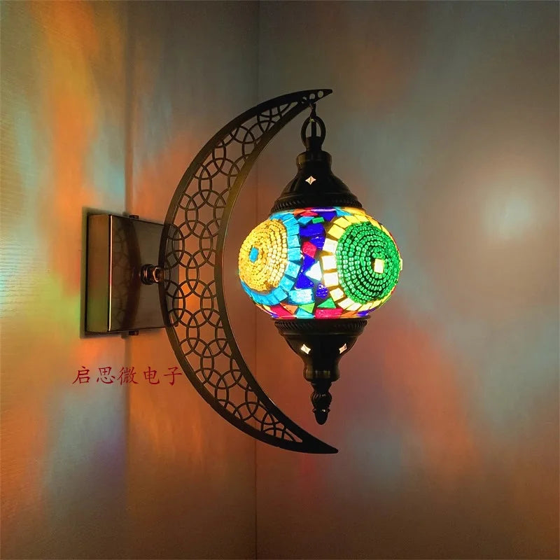 Newest Mediterranean style Art Deco Turkish Mosaic Moon Wall Lamp Handcrafted Mosaic Glass Romantic Wall Light