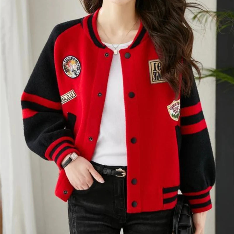 Loose Bomber Jacket for Women New in Short Baseball Aviator Coat Woman Youthful Long Sleeve Harajuku Elegant Sale Demi-season