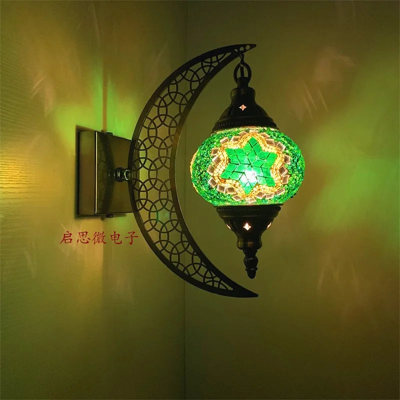 Newest Mediterranean style Art Deco Turkish Mosaic Moon Wall Lamp Handcrafted Mosaic Glass Romantic Wall Light