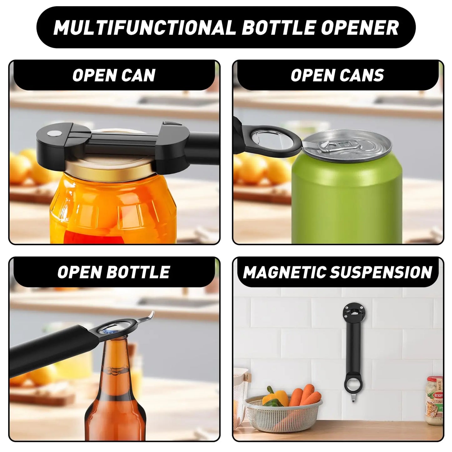 Adjustable Multifunctional Can Opener Jar Lid Gripper New Jar Opener Bottle Opener for Weak Hands Senior Arthritis Kitchen Tool