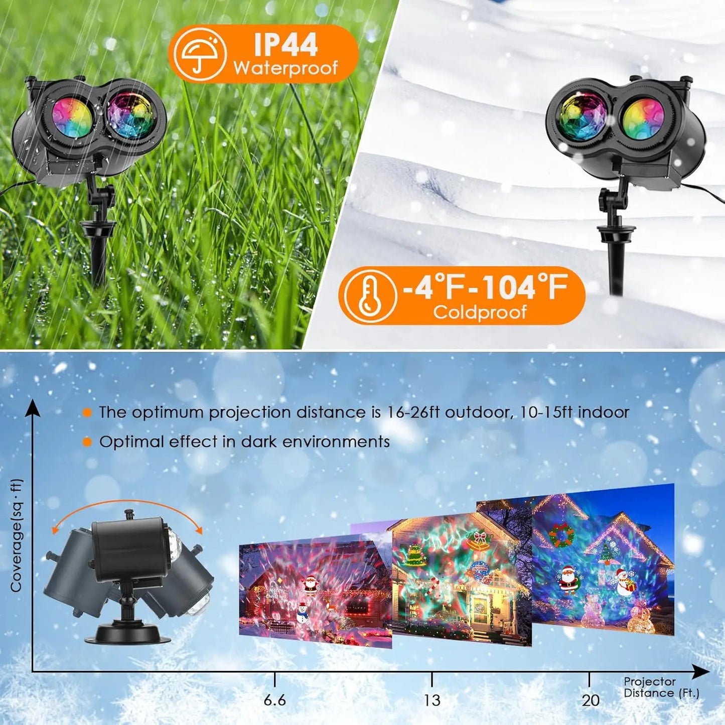 2 in 1 Halloween Christmas Projector Lights Outdoor 12 HD Slides & Water Wave Lamp with Color Patterns, Timer & Remote for Party