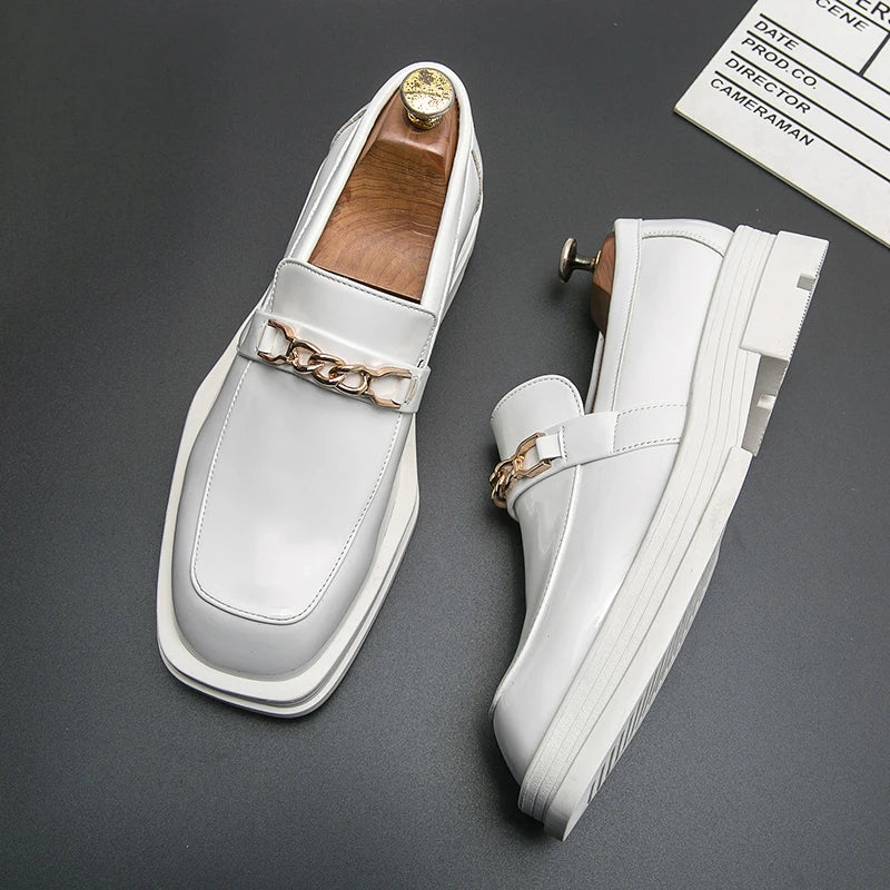 Male Luxury white Loafers Shoes Leather Shoe Men Platform Retro Business Work Shoes Spring Autumn Derby Shoes Low Top Man Casual
