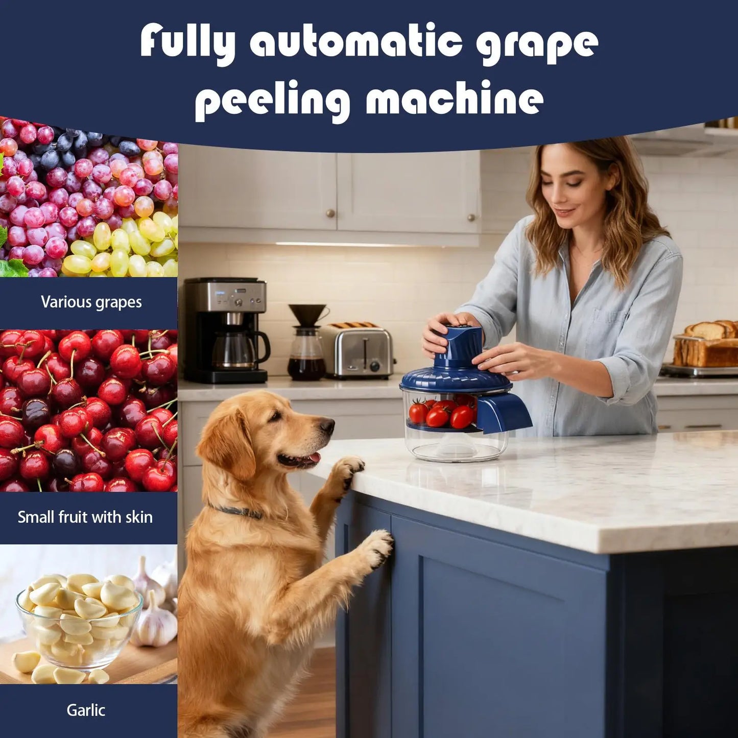 Grape Peeling Machine Kitchen Skin Remover Tool Large Capacity Automatic Peeler for Garlic Grape Potato Tomato Pomegranate Fruit