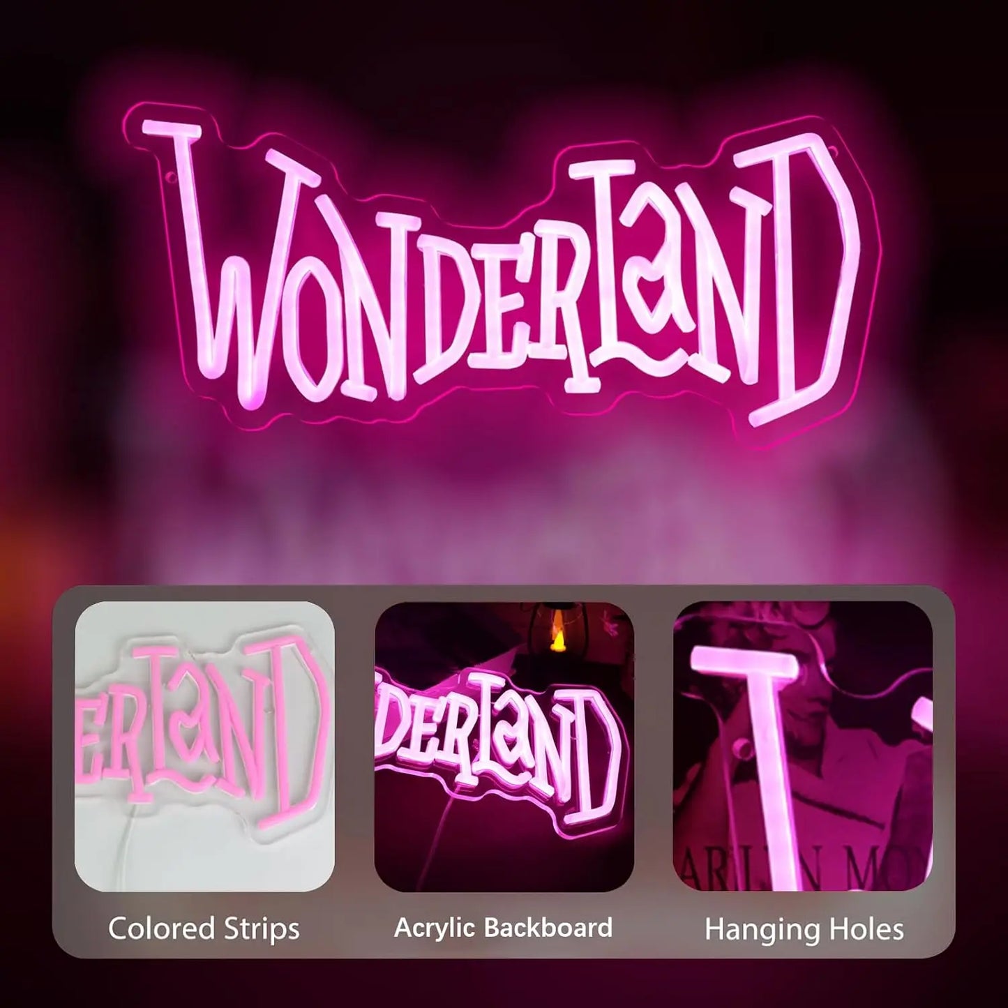 Wonderland Neon Sign USB Dimmable LED Neon Light for Bedroom Theme Hotel Bar Club Cafe Shop Salon Man Cave Decoration Gift