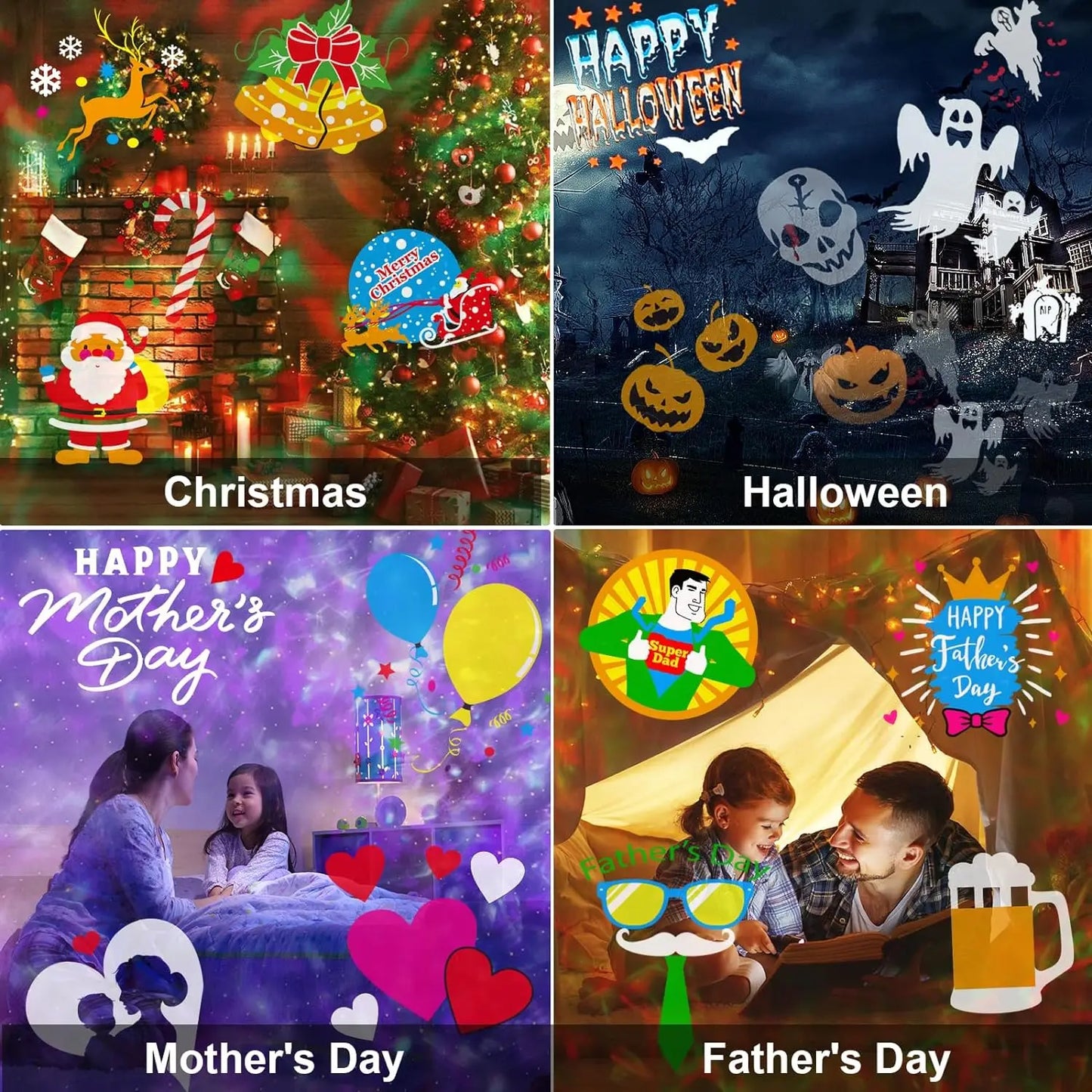 2 in 1 Halloween Christmas Projector Lights Outdoor 12 HD Slides & Water Wave Lamp with Color Patterns, Timer & Remote for Party