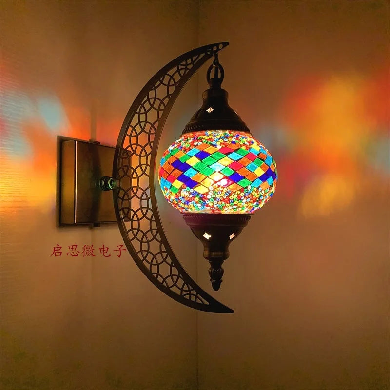 Newest Mediterranean style Art Deco Turkish Mosaic Moon Wall Lamp Handcrafted Mosaic Glass Romantic Wall Light
