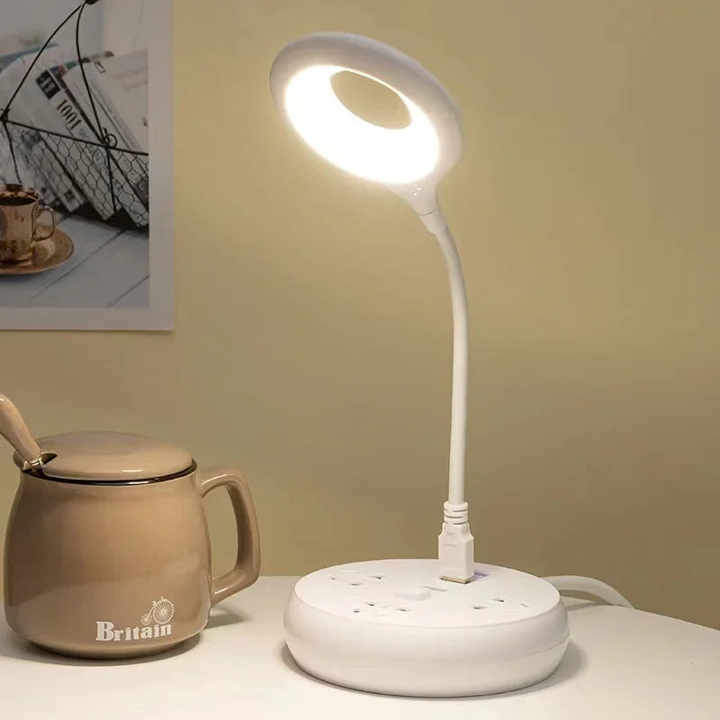 USB Plug Portable LED Night Light Eye Protection Student Study Reading Dormitory Room Annular Household Bedside Lamp White Light