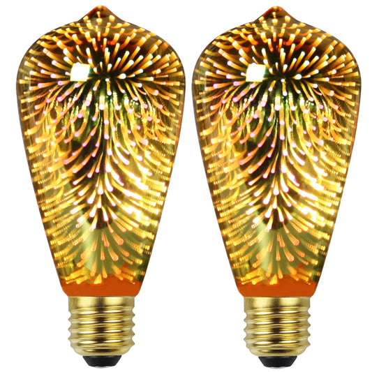 TIANFAN 2pcs/Pack ST64 Edison LED Bulb, 4W 2700K Warm Light 110V/220V Silver Gold 3D Effictive Decorative Light Bulb Firework