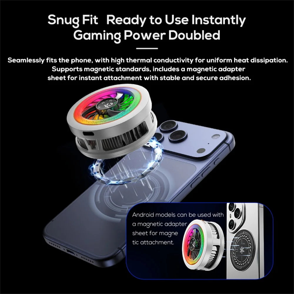 Magnetic phone cooler with intelligent AI temperature control and real-time digital display - a must-have for phone cooling