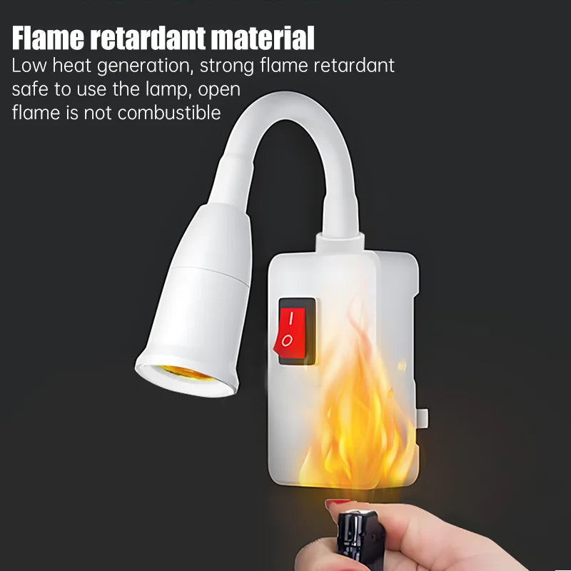 Direct Plug in Swivel Head Socket Lamp Bulb Holder With Switch EU Plug LED Table Lamp Stainless Steel Hose Steering Lever