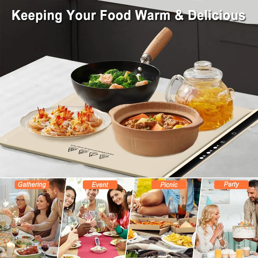 Food Warmer Plate Electric Warming Tray Foldable Food Warming Pad Electric Food Warmer Fast Heating Portable Food Warming Mat
