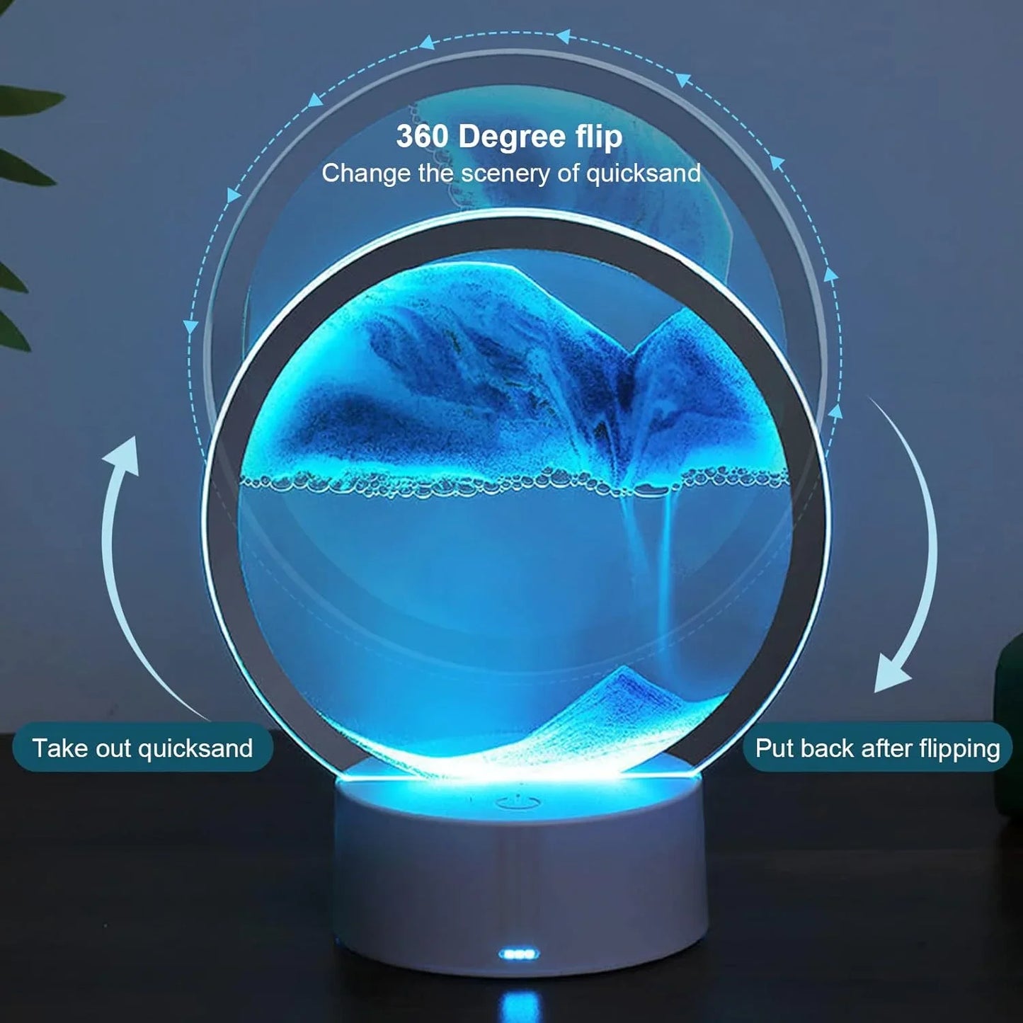 Dreamy Quicksand Painting RGB Art Table Lamp,3D Dynamic Deep Sea Sandscape,Round Glass,Dimmable Night Light,Office,Living Room
