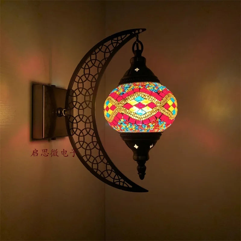 Newest Mediterranean style Art Deco Turkish Mosaic Moon Wall Lamp Handcrafted Mosaic Glass Romantic Wall Light