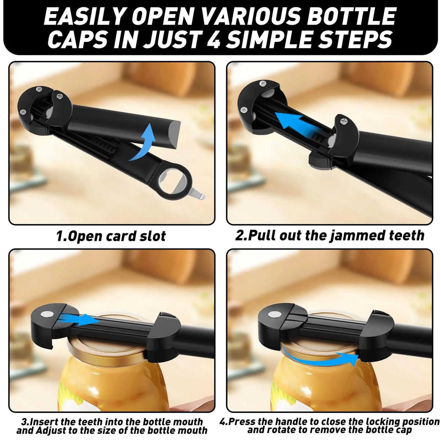 Adjustable Multifunctional Can Opener Jar Lid Gripper New Jar Opener Bottle Opener for Weak Hands Senior Arthritis Kitchen Tool