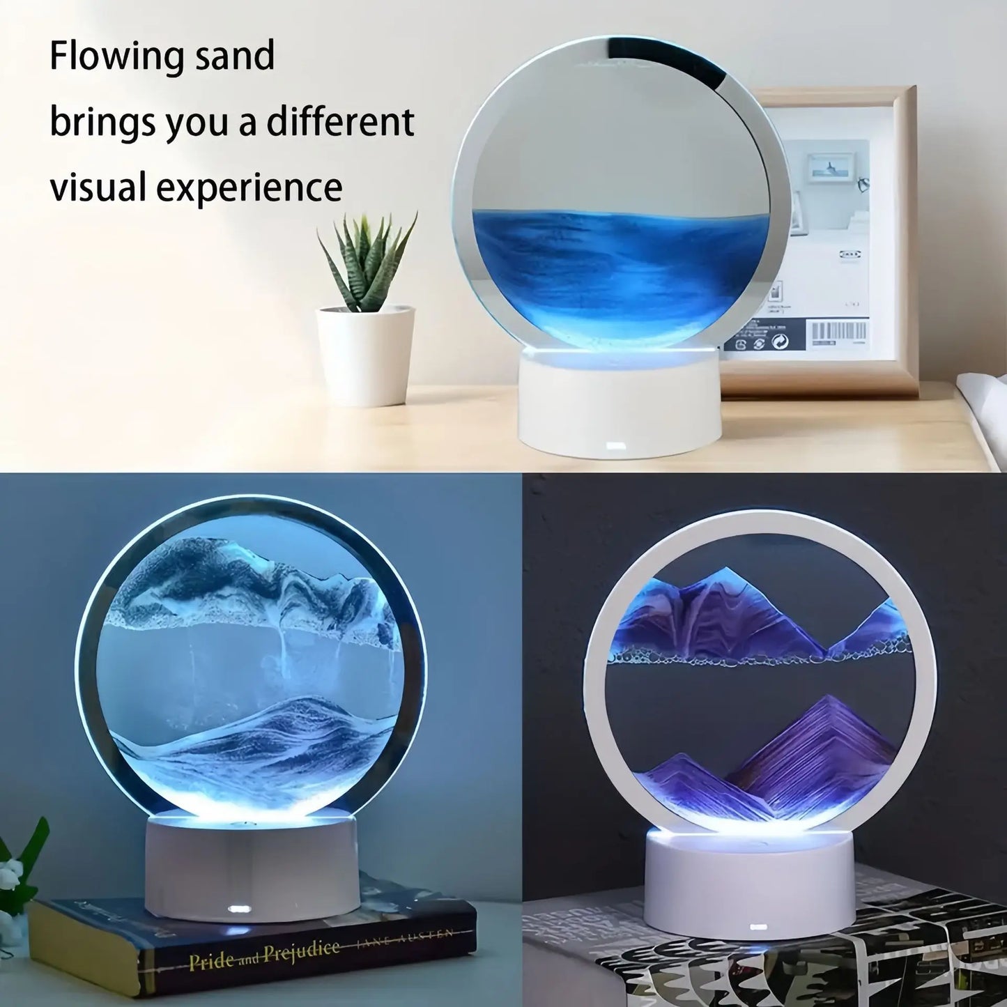 Dreamy Quicksand Painting RGB Art Table Lamp,3D Dynamic Deep Sea Sandscape,Round Glass,Dimmable Night Light,Office,Living Room