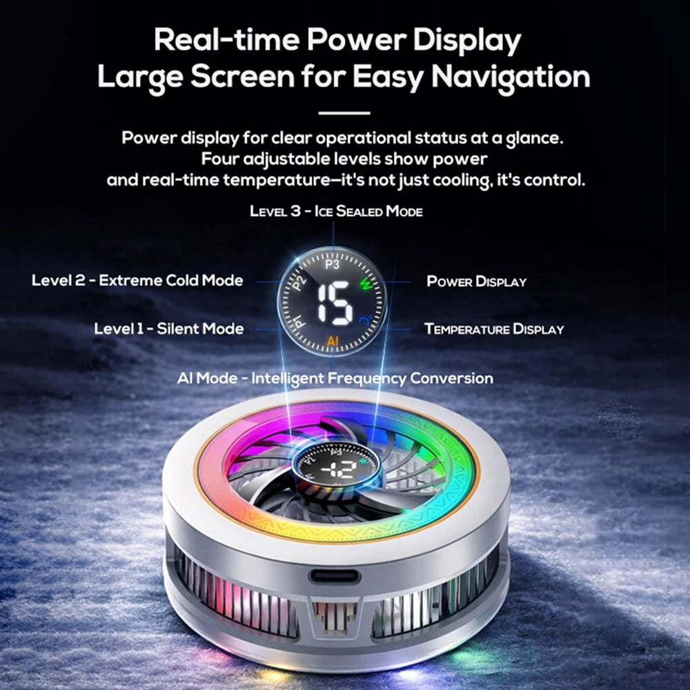 Magnetic phone cooler with intelligent AI temperature control and real-time digital display - a must-have for phone cooling