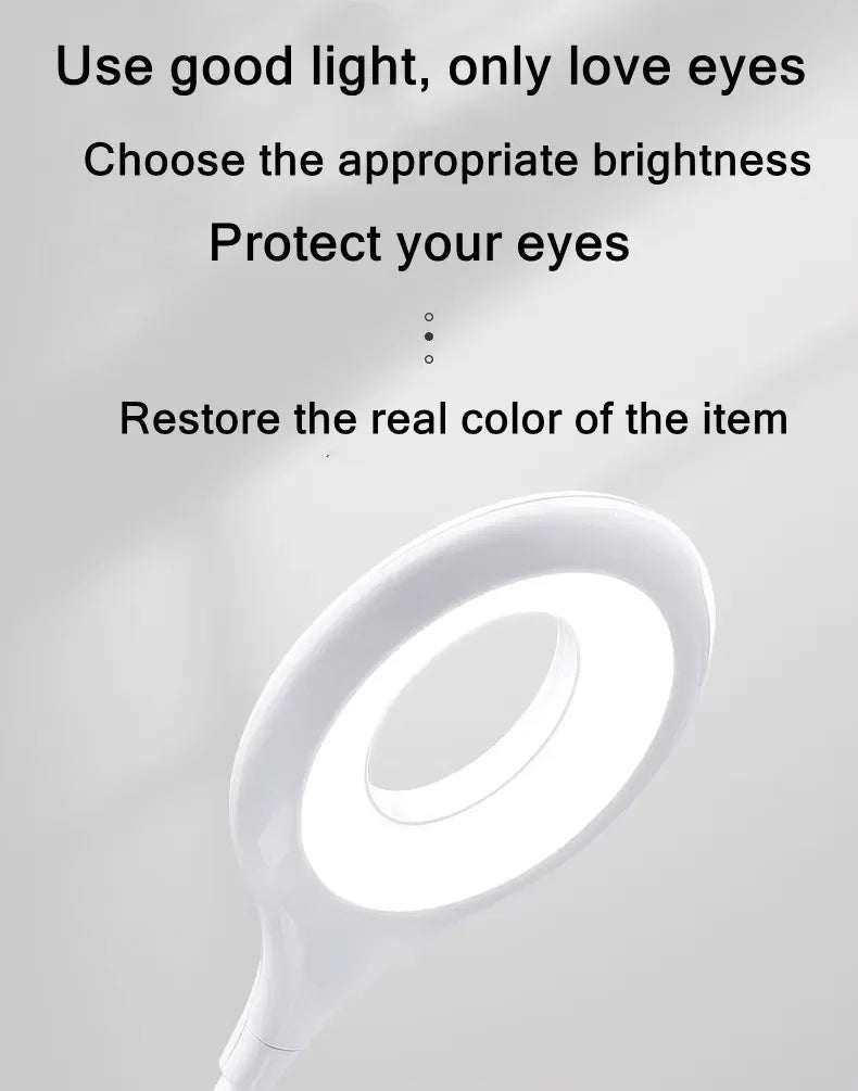 USB Plug Portable LED Night Light Eye Protection Student Study Reading Dormitory Room Annular Household Bedside Lamp White Light
