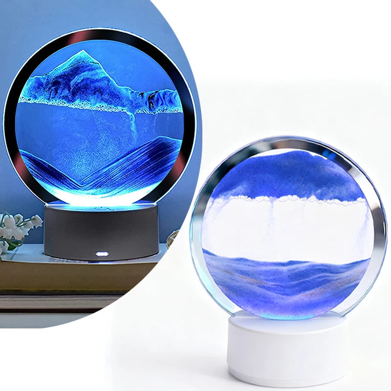 Dreamy Quicksand Painting RGB Art Table Lamp,3D Dynamic Deep Sea Sandscape,Round Glass,Dimmable Night Light,Office,Living Room