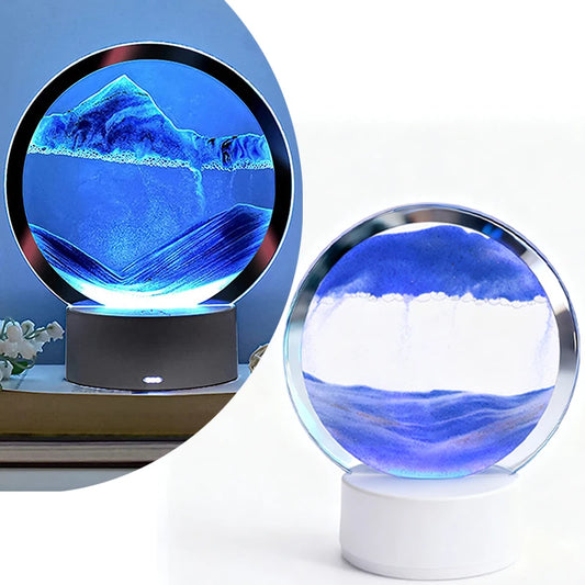 Dreamy Quicksand Painting RGB Art Table Lamp,3D Dynamic Deep Sea Sandscape,Round Glass,Dimmable Night Light,Office,Living Room