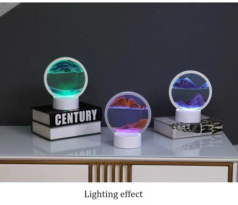 Dreamy Quicksand Painting RGB Art Table Lamp,3D Dynamic Deep Sea Sandscape,Round Glass,Dimmable Night Light,Office,Living Room