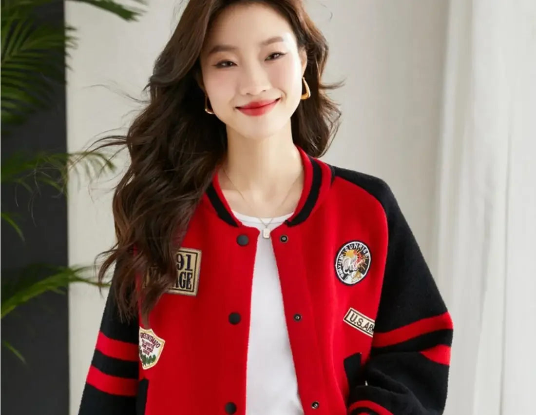 Loose Bomber Jacket for Women New in Short Baseball Aviator Coat Woman Youthful Long Sleeve Harajuku Elegant Sale Demi-season