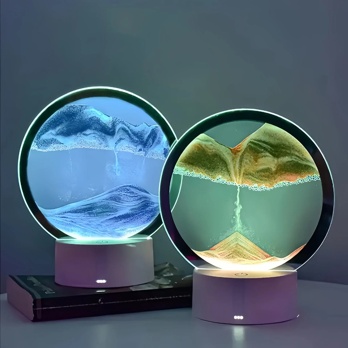 Dreamy Quicksand Painting RGB Art Table Lamp,3D Dynamic Deep Sea Sandscape,Round Glass,Dimmable Night Light,Office,Living Room
