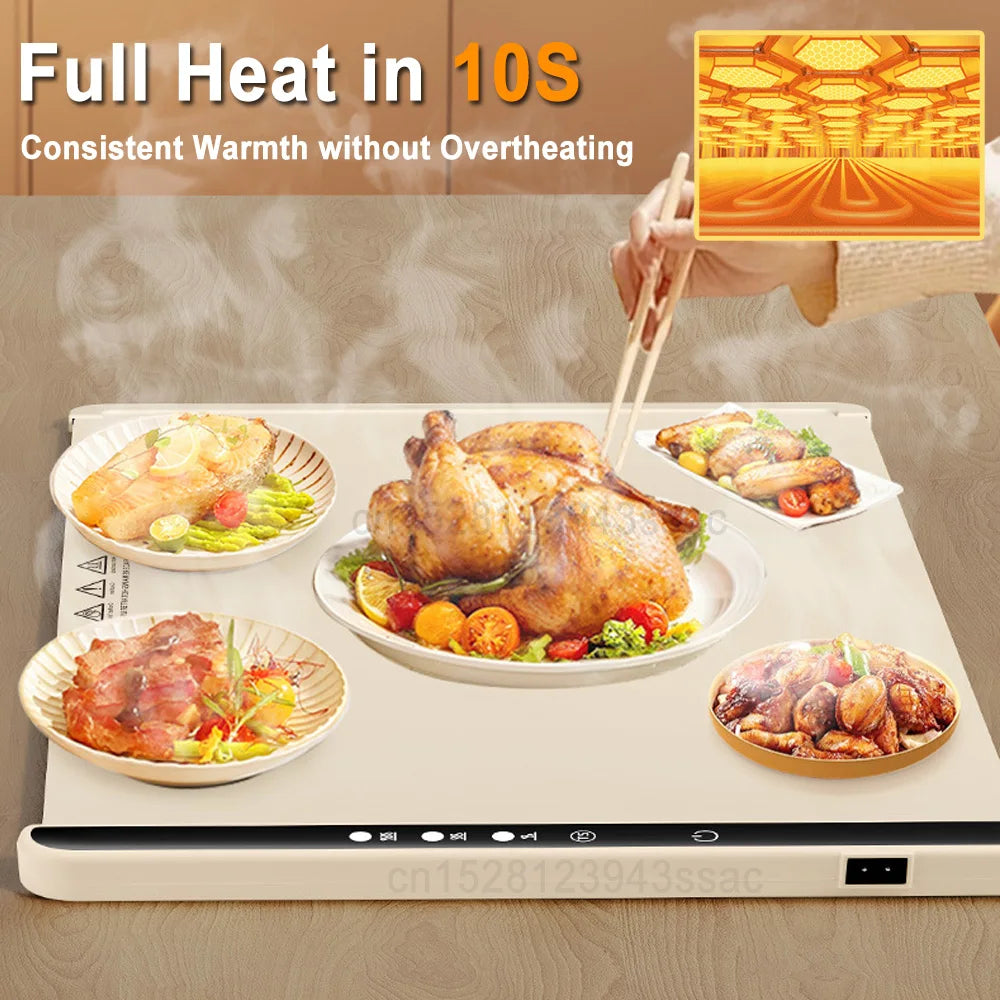 Food Warmer Plate Electric Warming Tray Foldable Food Warming Pad Electric Food Warmer Fast Heating Portable Food Warming Mat